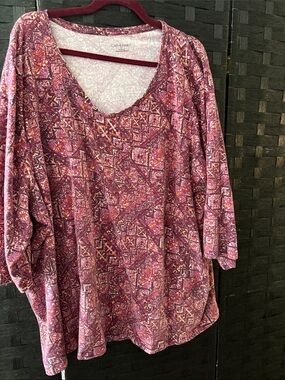 Catherines Pink Multi-Pattern V-Neck Tunic